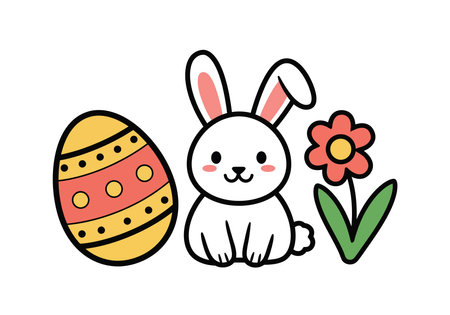 Christian Easter clip art. A decorated Easter egg with a cross surrounded by flowers and leaves, symbolizing faith and spring renewal. Vector illustration design.のイラスト素材