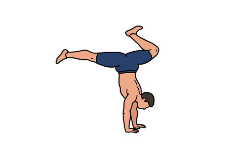Calisthenics clipart. A person performing a handstand with one leg bent and the other extended. Vector illustration design.のイラスト素材