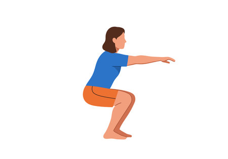 Squat exercise clipart. This image shows a person performing a squat exercise, highlighting strength, posture, and balance. Vector illustration design.のイラスト素材