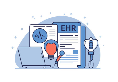 EHR clip art. E-learning and online education concept. Flat line style vector illustration.のイラスト素材