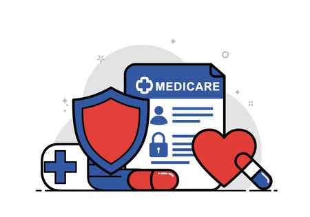 Medicare clip art. This image shows various elements related to healthcare and Medicare insurance. Vector illustration design.のイラスト素材