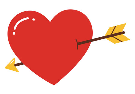 Cupid heart clipart. A red heart pierced by Cupid's arrow symbolizes love and romance in a vibrant and playful design. Vector illustration design.のイラスト素材
