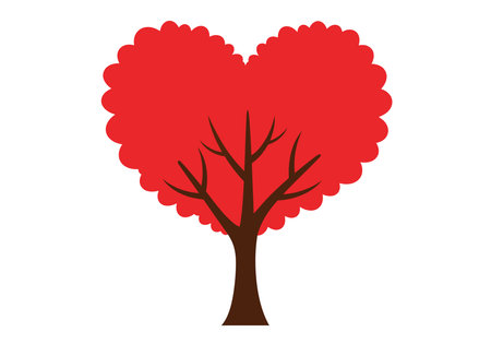 Heart tree clip art. This image shows a tree with red foliage shaped like a heart and a brown trunk, symbolizing love and nature. Vector illustration design.のイラスト素材