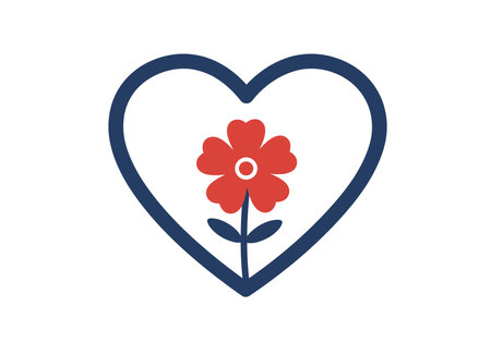 Heart flower clip art. This image shows a heart shape made up of colorful flowers, including red, pink, and blue blooms with green leaves. Vector illustration design.のイラスト素材