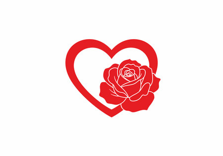 Rose heart clipart. This image shows a red heart outline with a red rose inside it, symbolizing love, romance, and elegance. Vector illustration design.のイラスト素材