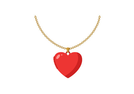 Heart locket clipart. This image shows a red heart-shaped locket hanging from a gold chain, creating a charming and elegant look. Vector illustration design.のイラスト素材