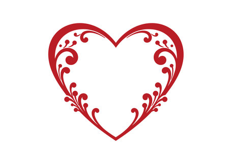 Fancy heart outline clipart. Red heart with ornate swirls and curves forming a symmetrical and elegant design. Vector illustration design.のイラスト素材
