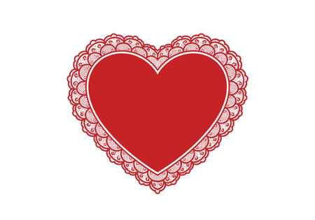 Lace heart clip art. This image shows a red heart with an intricate lace border, symbolizing elegance, love, and decoration. Vector illustration design.のイラスト素材