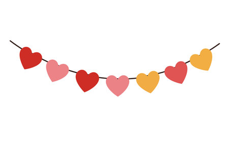Heart garland clip art. This image shows a string of colorful hearts in red, pink, and yellow hanging like a festive decoration. Vector illustration design.のイラスト素材