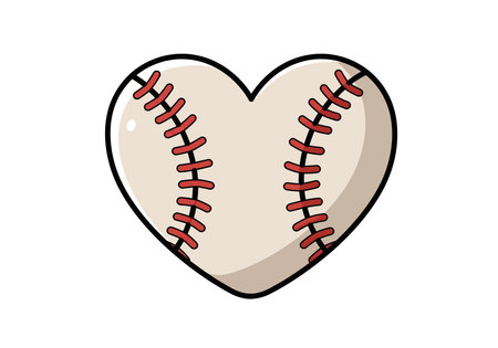 Heart shaped baseball clipart. This image shows a heart-shaped baseball with red stitching on a white surface. Vector illustration design.のイラスト素材