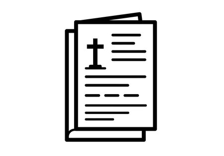 Black and white church bulletin clip art. The image depicts a church with a tall steeple and a black outline. Vector illustration design.のイラスト素材