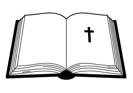 Open Bible clip art. This image shows an open Bible with a cross symbol on the right page. Vector illustration design.のイラスト素材