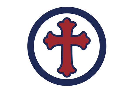 Catholic clip art. This image shows a red cross with a blue outline inside a blue circle on a white background. Vector illustration design.のイラスト素材