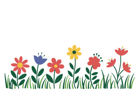 Flowers and grass clipart. This image shows colorful flowers and green grass. Vector illustration design.のイラスト素材