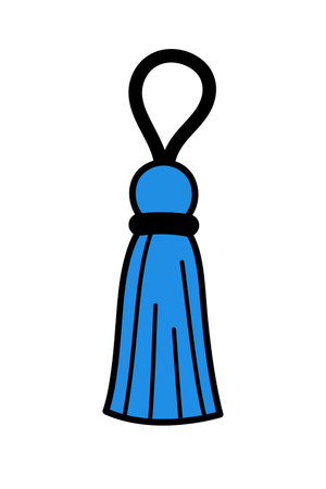 Graduation tassel clip art. This image shows a blue graduation tassel with a loop at the top and black outlines. Vector illustration design.のイラスト素材