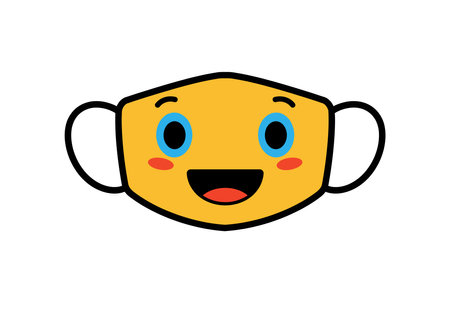 Happy face mask clip art. This image shows a yellow mask with a happy face, blue eyes, and red cheeks. Vector illustration design.のイラスト素材