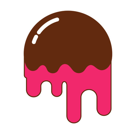 Ice cream drip clipart. This image shows a stylized ice cream scoop with chocolate topping and pink dripping sauce. Vector illustration design.のイラスト素材