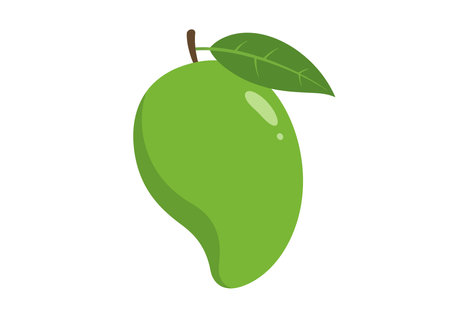 Green mango clipart. This image shows a green mango with a leaf attached to its stem. Vector illustration design.のイラスト素材
