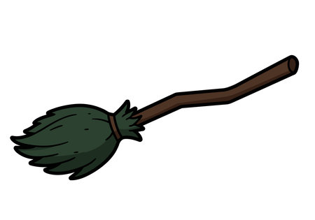 Clipart witch broom. A green-bristled broom with a brown handle. Vector illustration design.のイラスト素材