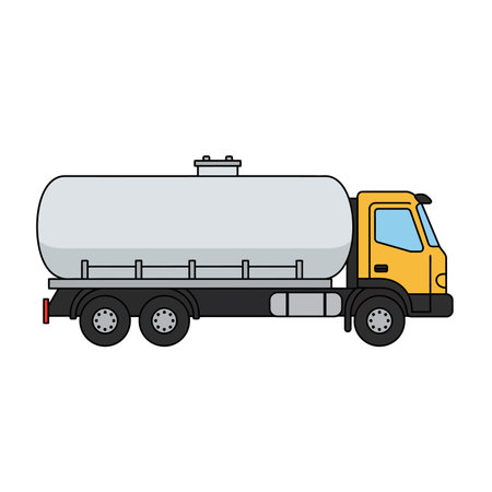 Milk truck clipart. This image shows a milk truck with a yellow cab and a large silver tank. Vector illustration design.のイラスト素材