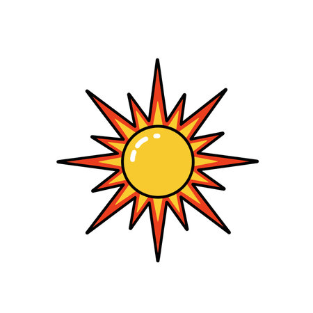 Bright light clip art. The image shows a bright yellow sun with orange and red rays extending outward. Vector illustration design.のイラスト素材