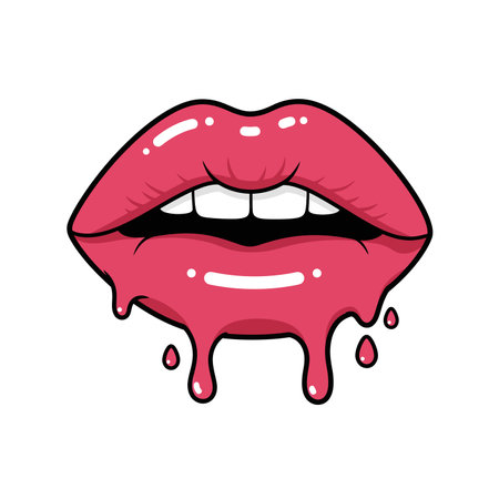 Drip lips clipart. Red lips with white teeth and dripping liquid. Vector illustration design.のイラスト素材