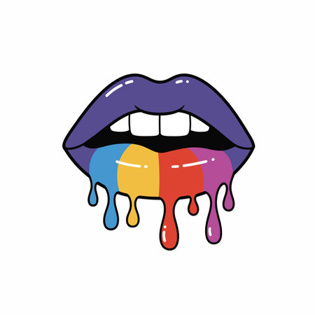 Lips dripping clipart. Purple lips with colorful dripping paint. Vector illustration design.のイラスト素材