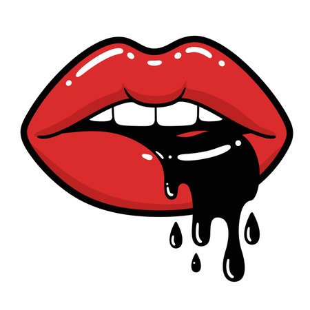 Drip lips clip art. This image shows red lips with black liquid dripping from them. Vector illustration design.のイラスト素材