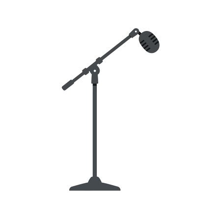 Mic stand clipart. This image shows a microphone attached to an adjustable stand with a base. Vector illustration design.のイラスト素材