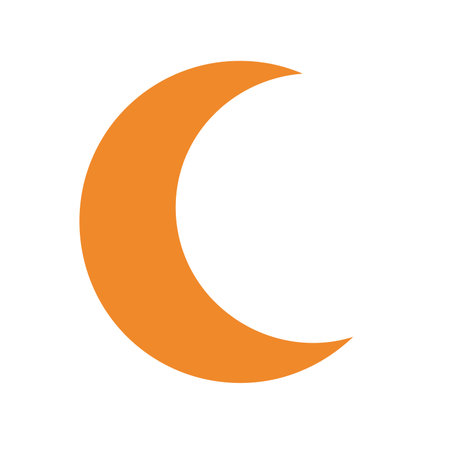 Clip art crescent moon. The image shows an orange crescent moon with a smooth curve and glowing texture on a white background. Vector illustration design.のイラスト素材
