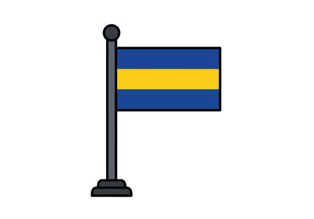 Clip art flag pole. This image shows a flag with blue and yellow horizontal stripes on a flagpole, creating a simple and clear look. Vector illustration design.のイラスト素材