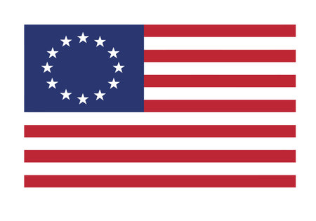13 colonies flag clipart. This image showcases the original American flag with 13 stars in a circle and stripes symbolizing the original colonies. Vector illustration design.のイラスト素材