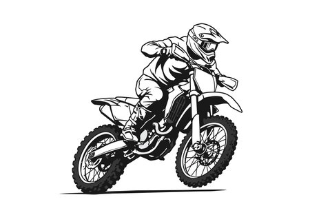 Dirt bike racing black white clipart. A rider on a dirt bike in motion, wearing protective gear for safety and style. Vector illustration design.のイラスト素材