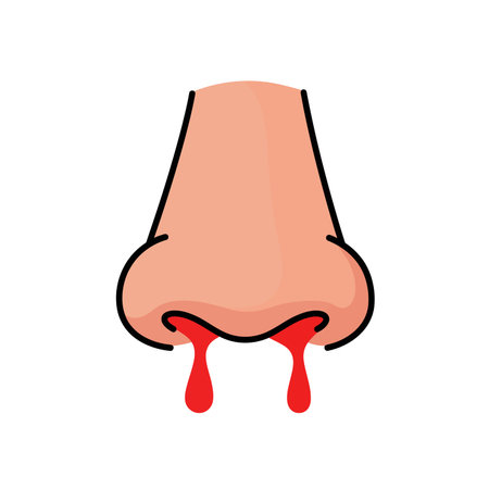 Nosebleed clipart. This image shows a nose with blood dripping from both nostrils. Vector illustration design.のイラスト素材