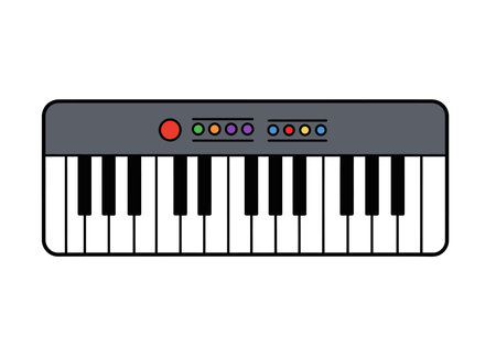 Music keyboard clipart. This image shows piano keys with colorful buttons, combining a vibrant and creative musical design. Vector illustration design.のイラスト素材