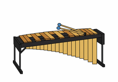 Marimba clipart. A marimba with wooden bars and resonators, accompanied by mallets. Vector illustration design.のイラスト素材
