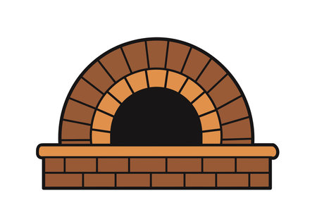 Brick oven clipart. A rustic, traditional oven made from bricks with an arch design, showcasing its warmth and craftsmanship. Vector illustration design.のイラスト素材