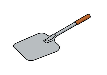 Pizza peel clipart. This image shows a pizza peel with a metal flat surface and a wooden handle. Vector illustration design.のイラスト素材