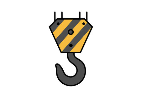 Crane hook clip art. The image shows a crane hook with yellow and black stripes used in industrial lifting operations. Vector illustration design.のイラスト素材