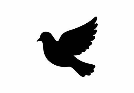 Dove silhouette clipart. Black silhouette of a dove with wings spread. Vector illustration design.のイラスト素材