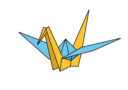 Paper crane clip art. This image shows a colorful origami crane with blue and yellow sections. Vector illustration design.のイラスト素材