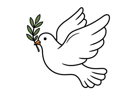 Christian dove clipart. A white dove holding an olive branch in its beak, symbolizing peace and Christianity. Vector illustration design.のイラスト素材