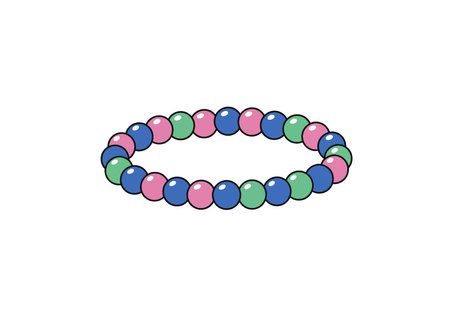 Bead bracelet clipart. Colorful round beads in pink, blue, and green arranged in a circular pattern. Vector illustration design.のイラスト素材
