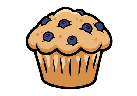 Clipart blueberry muffin. A muffin topped with juicy blueberries, perfect for breakfast or dessert. Vector illustration design.のイラスト素材
