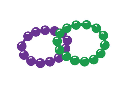 Mardi gras bead clip art. Two overlapping circular bead designs, one purple and one green. Vector illustration design.のイラスト素材