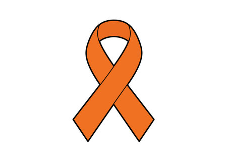 Orange ribbon clip art. This image shows an orange awareness ribbon, symbolizing various causes like leukemia awareness and self-harm prevention. Vector illustration design.のイラスト素材