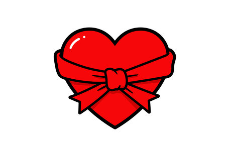 Heart with ribbon clipart. A red heart with a tied ribbon bow around it. Vector illustration design.のイラスト素材