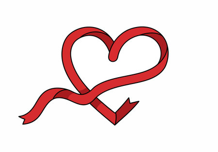 Heart ribbon clipart. Red ribbon forming a heart shape, symbolizing love and affection. Vector illustration design.のイラスト素材