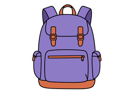 Back pack clip art. This image shows a purple backpack with brown straps and accents. Vector illustration design.のイラスト素材