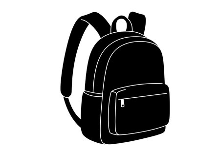 Black backpack clipart. This image shows a black backpack with a front pocket and shoulder straps. Vector illustration design.のイラスト素材